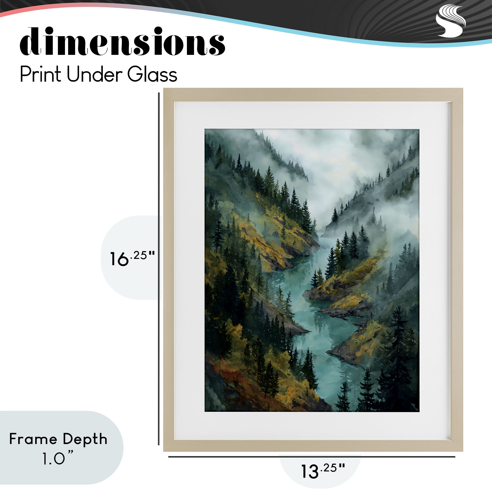Stupell Industries Turquoise Mountain River Bends Birch Framed Print Under Glass, design by Franklyn Gregory