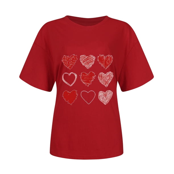 Camiseta de manga corta con cuello redondo y estampado de San Valentín para mujer Pompotops hfajkhk125223