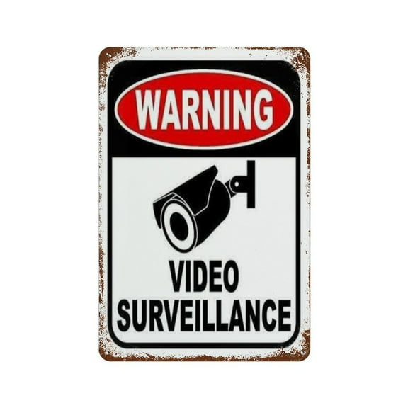Vintage Iron Hanging Plate Vertical Warning Video Surveillance Tin Sign Vintage Metal Signs Office Living Room Bar Coffee Shop Wall Art Decorative 8x12inch