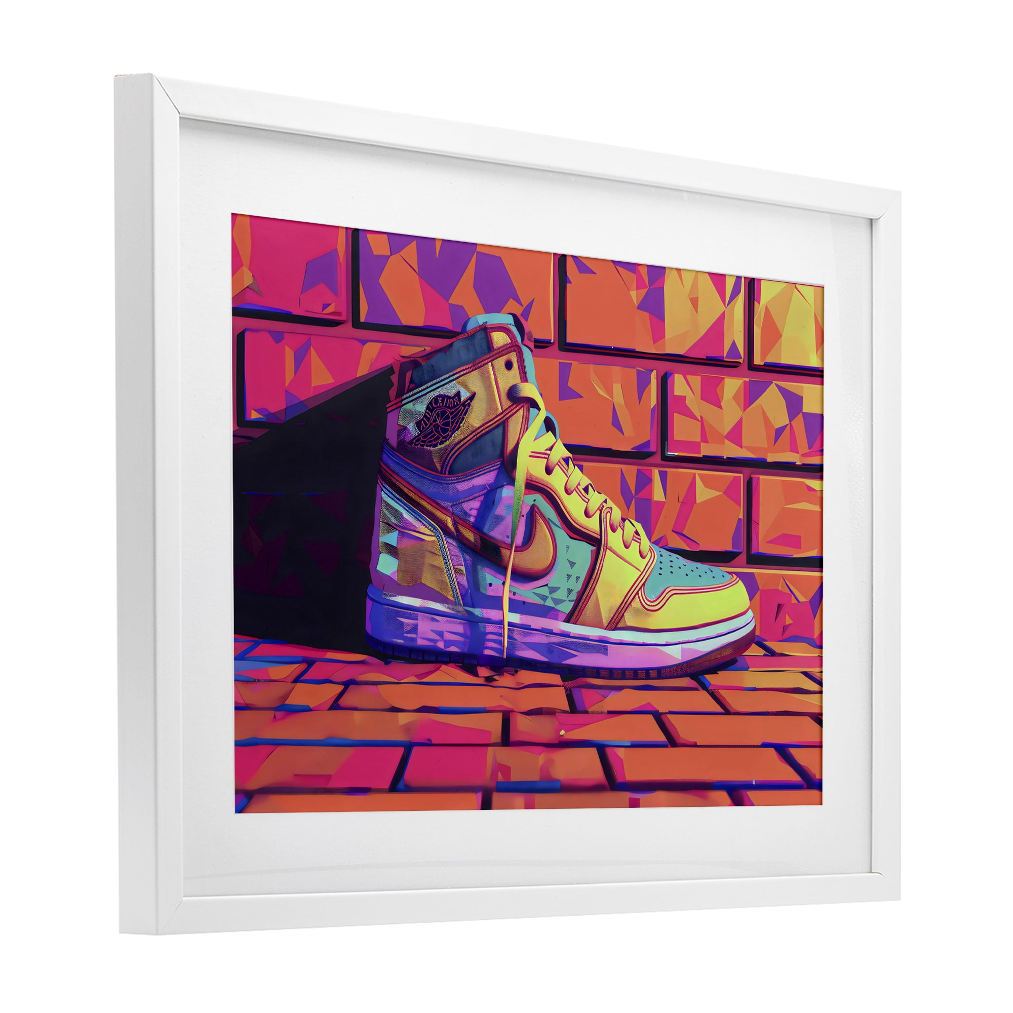 Stupell Industries Sneaker with Vibrant Geometric Hues White Framed Print Under Glass, design by Creative Studio