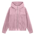 thumbnail image 4 of Women's Full Zip up Jacket Plus Size Corduroy Hoodies Trendy Loose Fit Hooded Sweatshirts Outwear with Pocket Pink XL, 4 of 4