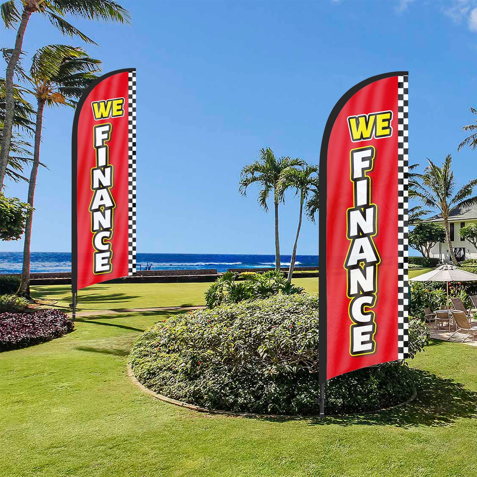 QSUM We Finance Feather Flag with Flag Pole Kit and Ground Spike, 8.2FT We Finance Windless Flag Banner Sign Business for Outdoor Advertising Sign Decoration Display