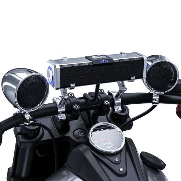 GoHawk RT840 All-in-One Built-in Amplifier 100W Waterproof Bluetooth Motorcycle Stereo 4 Speakers Soundbar for Harley ATV 4 Wheeler Silver