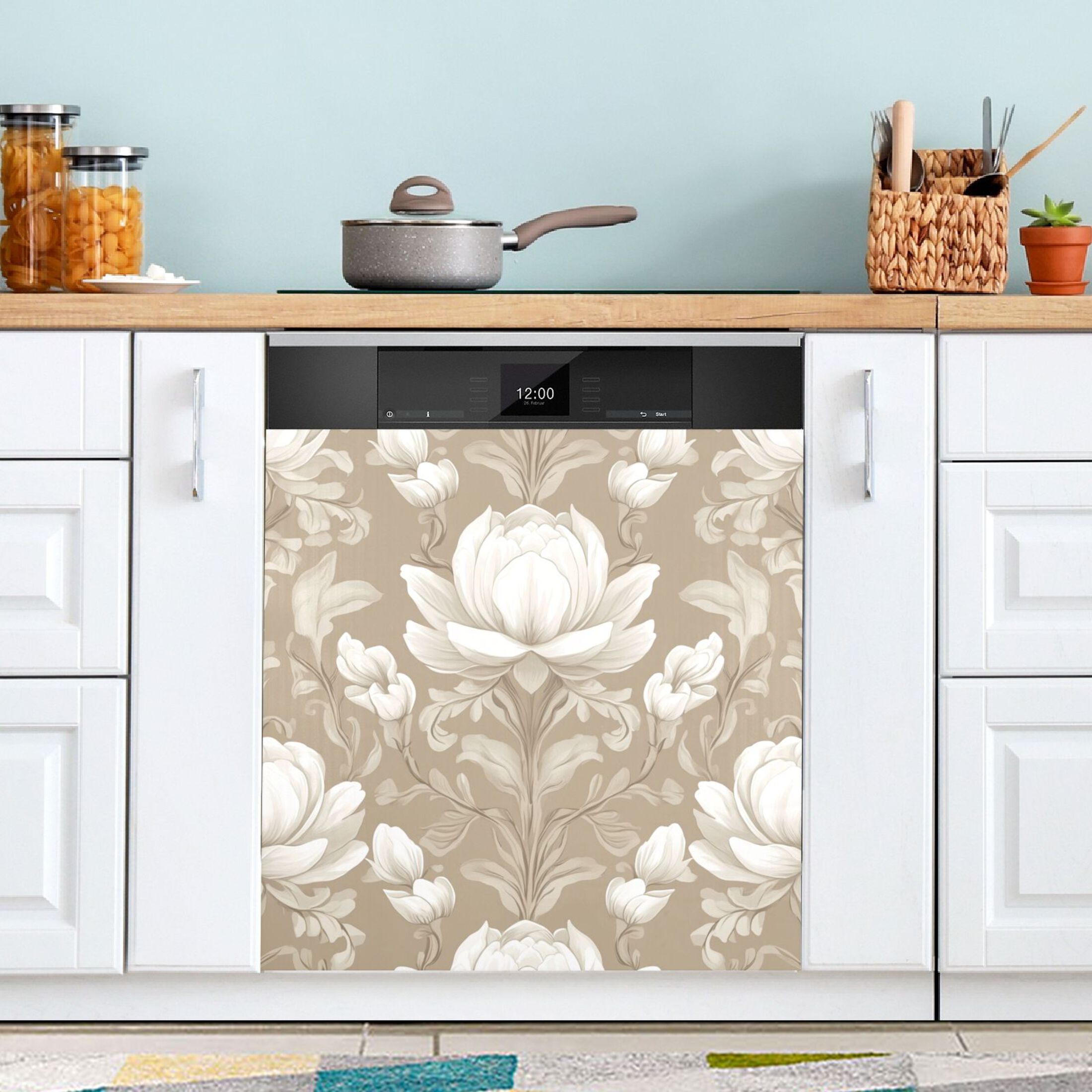 Dishwasher Magnetic Sticker 23x26 Inch Refrigerator Magnetic Sticker Washing Machine Magnetic Sticker Kitchen Panel Magnetic Sticker Home Decor Blooming Brown Flower