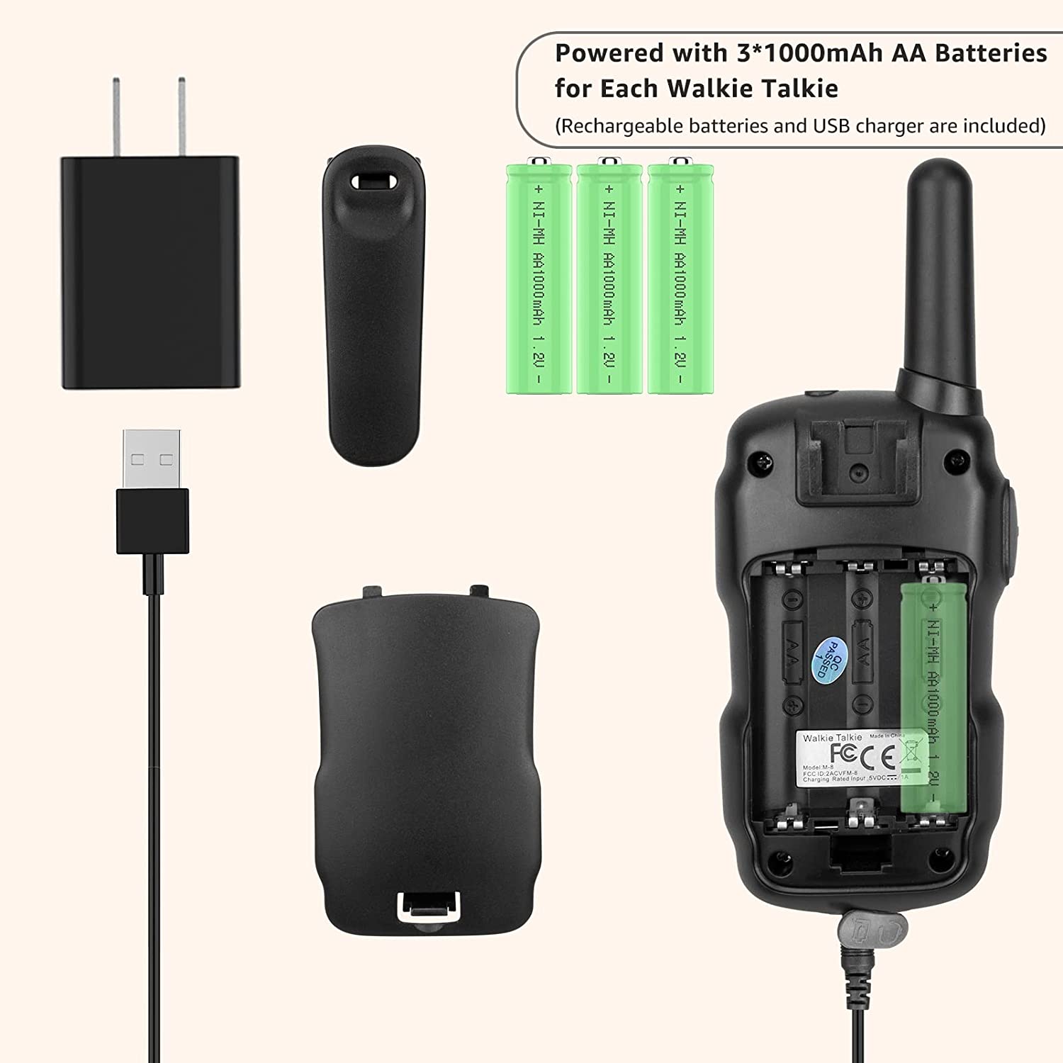 Wishouse Walkie Talkies for Adults Rechargeable Sets with Usb Chargers  4X3000mAh Batteries Lanyards,Family Walky Talky Handheld Way Radio Long  Range for Hiking Camping,Xmas Birthday Gi
