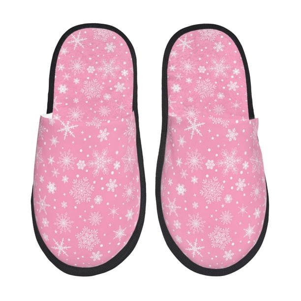 Fotbe Snowflake pink backgrounds Pantuflas Peludas para Mujer con Estampado, Zapatillas de Peluche, Zapatos de Invierno para Casa, Uso Interior y Exterior-Medium