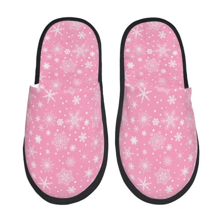 

Fuzoiu Snowflake pink backgrounds Print Unisex Furry Slippers Plush Indoor Shoes Trendy House Slippers Anti-Skid EVA Sole House Shoes for Home Office and Travel -Medium