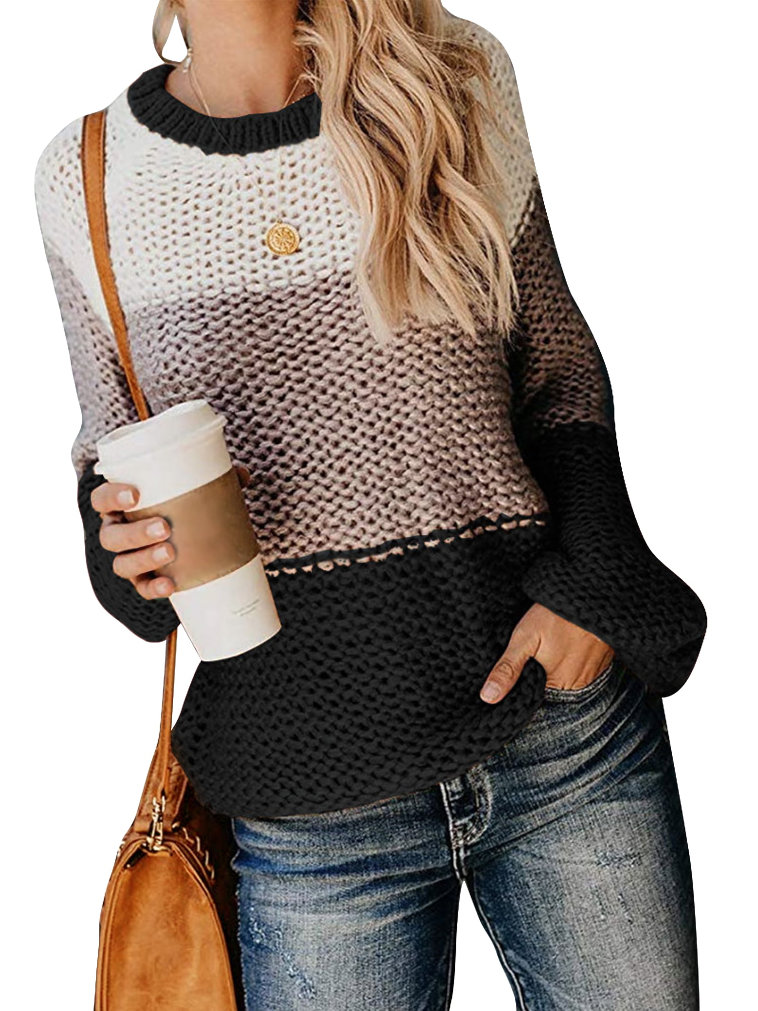 Stylish Women Long Sleeve Loose Knitted Sweater Ladies Casual Jumper Tops Blouse 