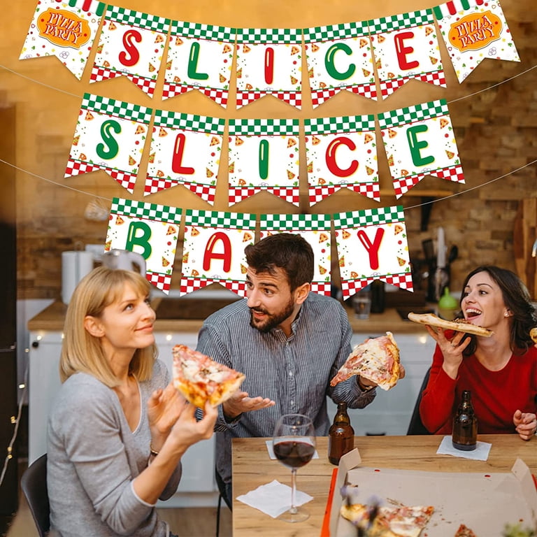Pizza Themed Happy Birthday Banner - 3-Piece Set With Pizza Slice Pennants & Ribbon For Party Decor