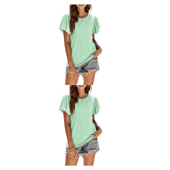 Qarigey Camiseta de mujer con volantes de Color sólido cuello estética linda blusa suelta fiesta noche Club verano Top niñas ropa Verde claro XXL 2piezas