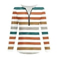 thumbnail image 4 of EchfiProm Brown Tops for Women Half Zip Pullover V-Neck Long Sleeve Fall Striped Ladies T-Shirt Relaxed Fit, 4 of 5