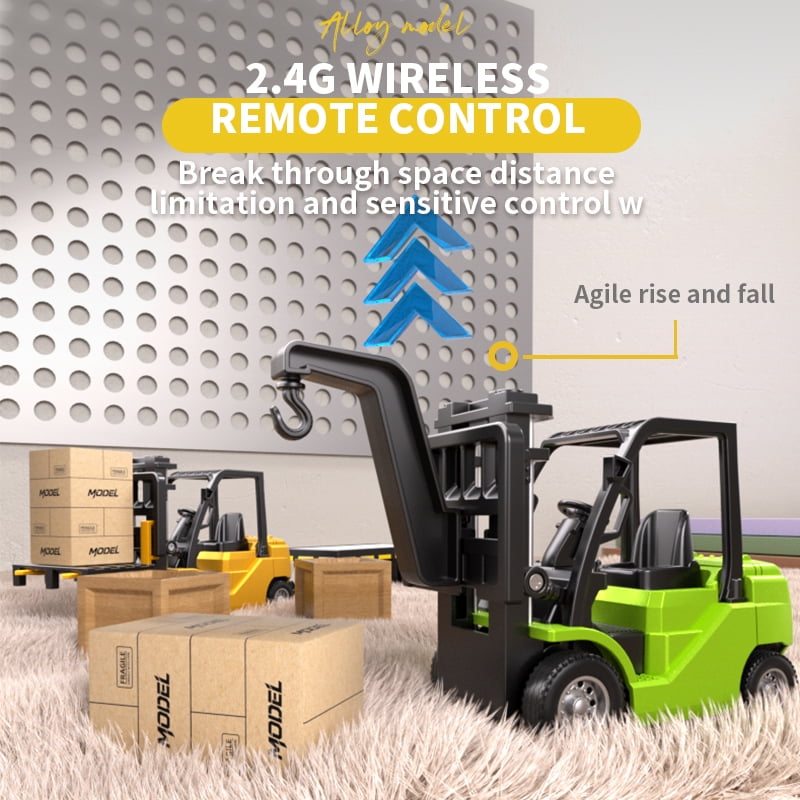 Mini Forklift Remote Control 1:64 RC Truck Toys 2 in 1 RC Cars Lift Fork & Hook with Lights & Sounds for Kids Christmas Birthday Gifts