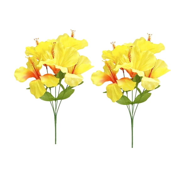 Realistic 5 Heads Silk Hibiscus Flowers for Home Decor - Maintenance-Free Artificial Bouquet for Living Room, Wedding Centerpiece, Flexible Stems, Perfect Gift Yellow