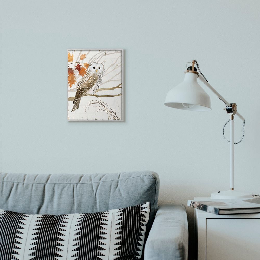 Stupell Industries Owl In Autumn Forest Animal Watercolor Painting Gray Framed Wall Art, 11 x 14, byVictoria Borges