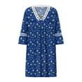 thumbnail image 4 of 2026 ! JINMGG Dress for Women under 10 Women Casual Summer Dresses 3/4 Sleeve Party Tunic Swing Casual V Neck Boho Paisley Print Lace Trim V-neck Midi Dress Blue XL, 4 of 5