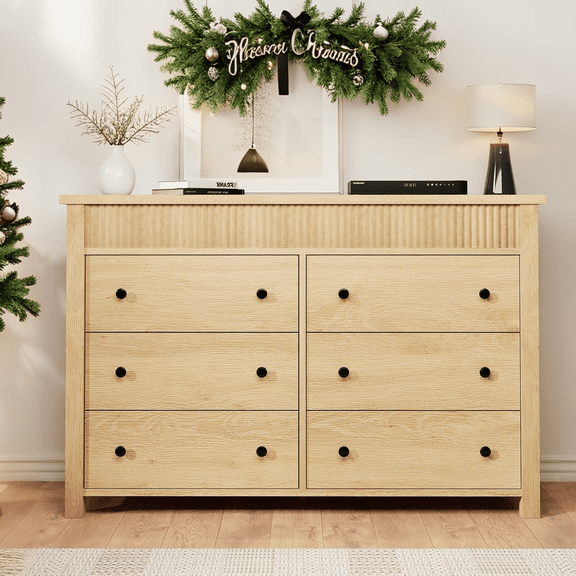 Luku 6/7 Drawer Dresser for Bedroom, Fluted Wooden Chest of Drawers & TV Stand, Modern Storage Organizer for Living Room, Hallway, Entryway