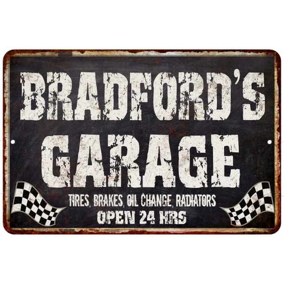 BRADFORD'S Garage Black Grunge Sign 8 x 12 Matte Finish Metal 108120005458
