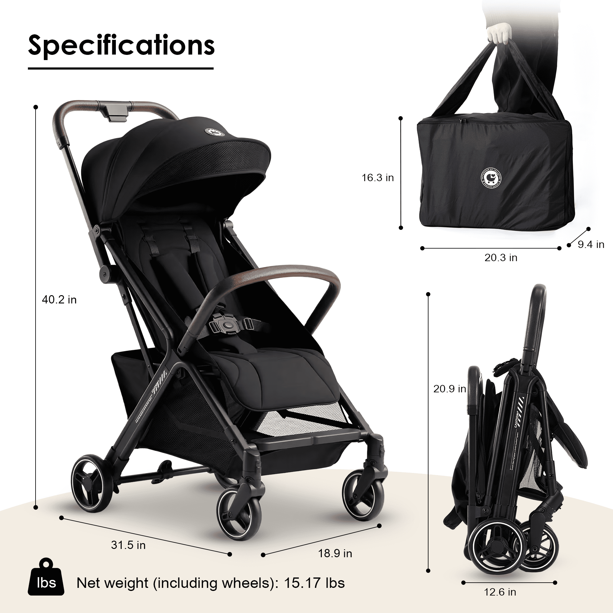 Portable Lightweight Baby Stroller for Travel, Toddler Stroller with Adjustable Backrest & Armrest, 6.6 lbs Storge Basket, Compact One-Handed Fold, Black