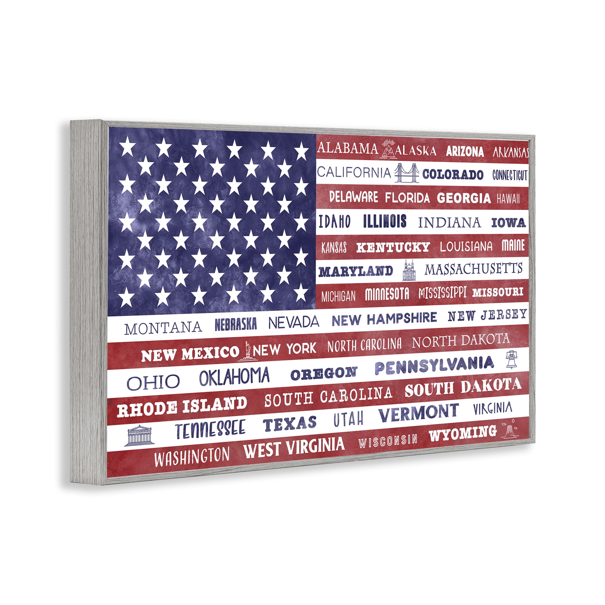Stupell Industries States Of America Flag Gray Framed Giclee Art, design by Daniela Santiago