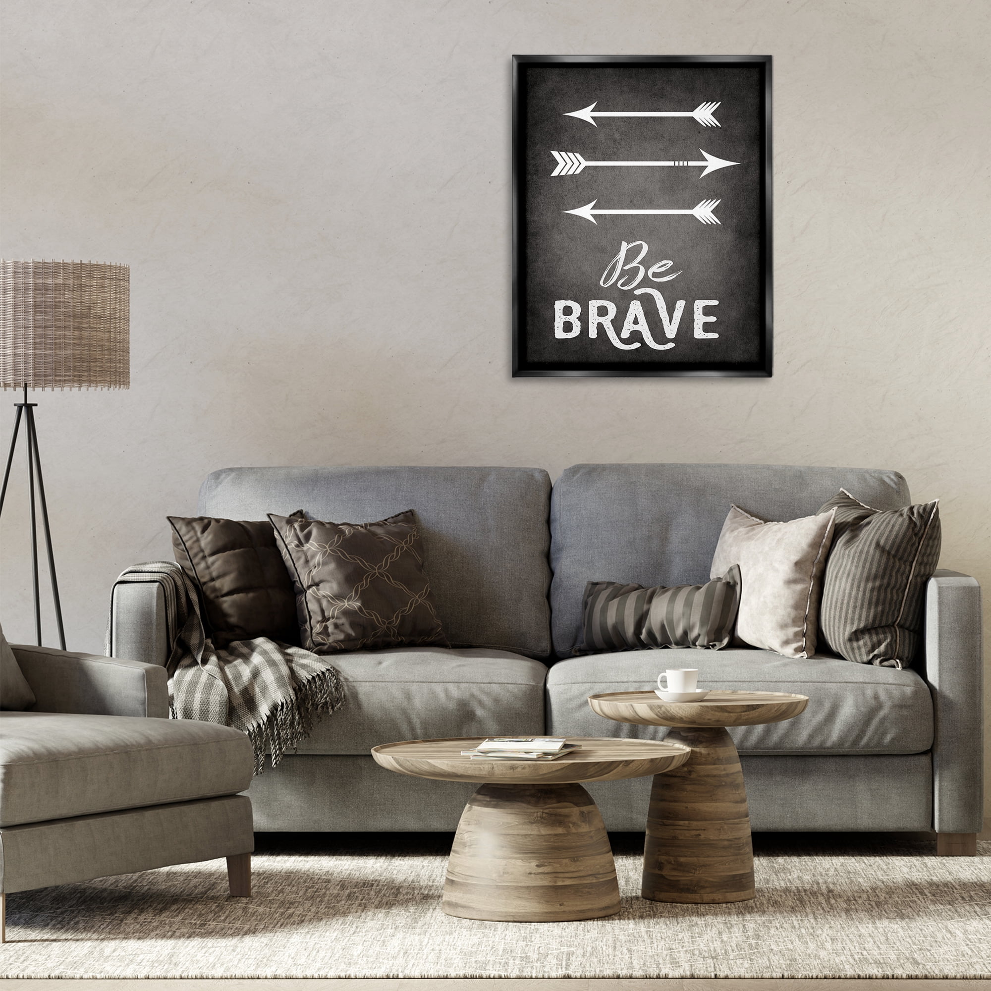 Stupell Industries Be Brave Arrows Typography Painting Black Floater Framed Canvas Art Print Wall Art, 25 x 31