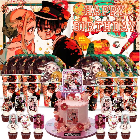 Toilet Bound Hanako Kun Birthday Cups Party Supplies Decor Backdrop Paper Plates Fans Decorations Banner
