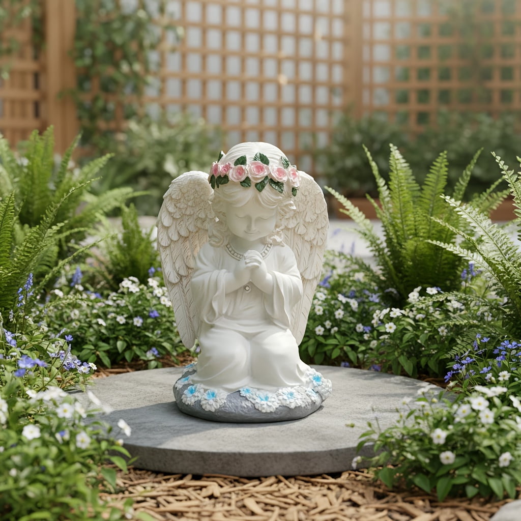 Solar Angel Garden Statue Outdoor Decor Figurine Light, Resin Flower Sculptures With LED Lights, Art Housewarming Ornament Gift