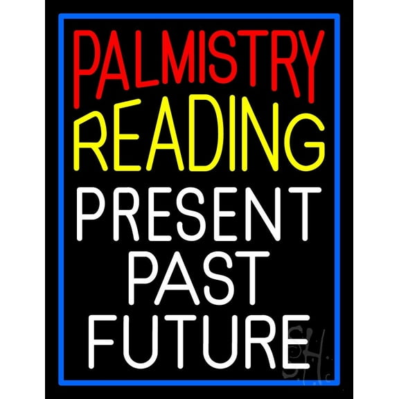 Palmistry Reading Blue Border LED Neon Sign 19" Tall x 15" Wide - inches Black Square Cut Acrylic Backing, with Dimmer - Bright and Premium built indoor LED Neon Sign for Storefront.
