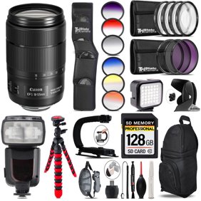 Canon EF-S 18-135mm f/3.5-5.6 IS USM Lens  LED Light - 128GB Accessory Bundle (International Version)