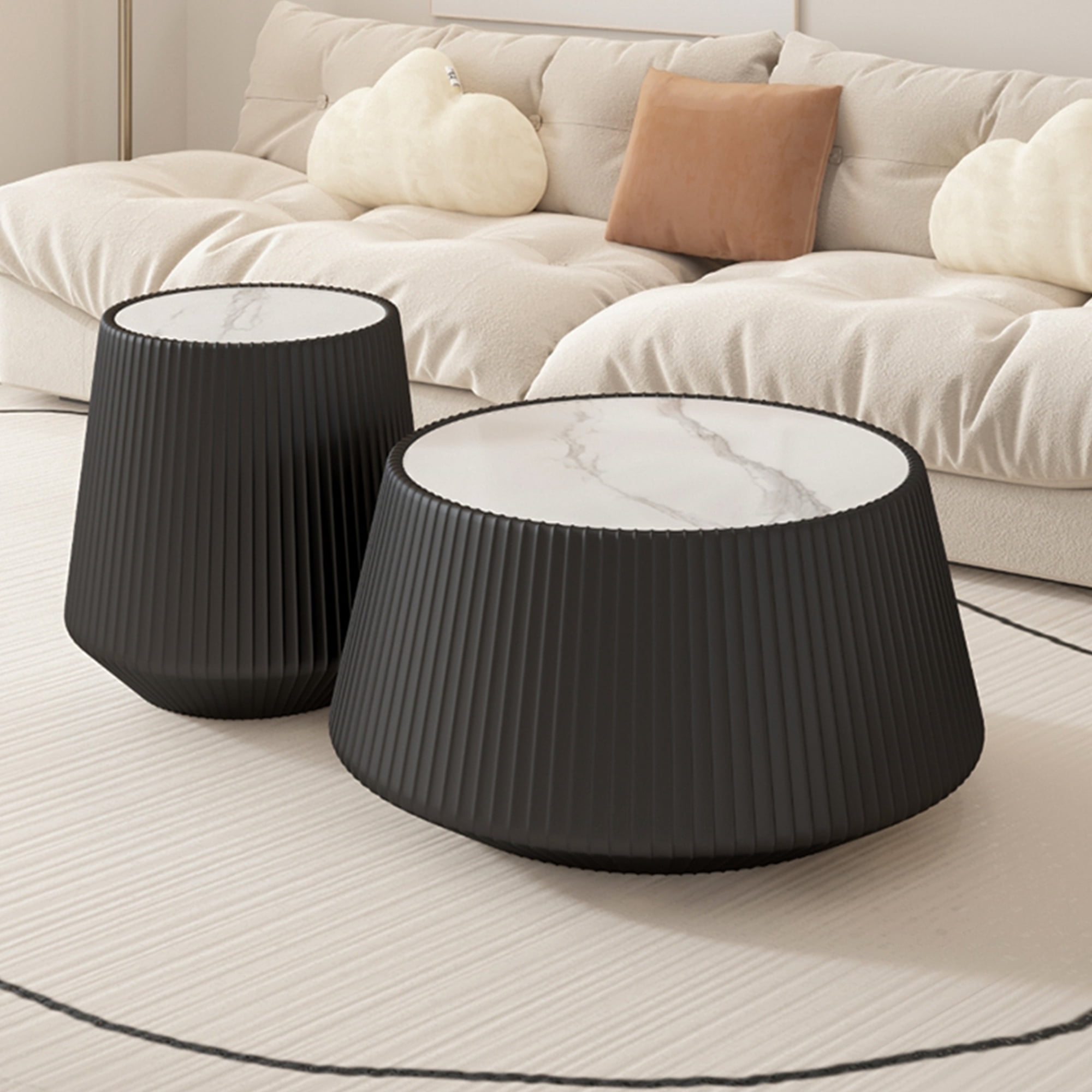 Leumius Light Sintered Stone Top Cup Shape Leather Coffee Modern Sofa Table for Apartment Living Room Furniture Black 1