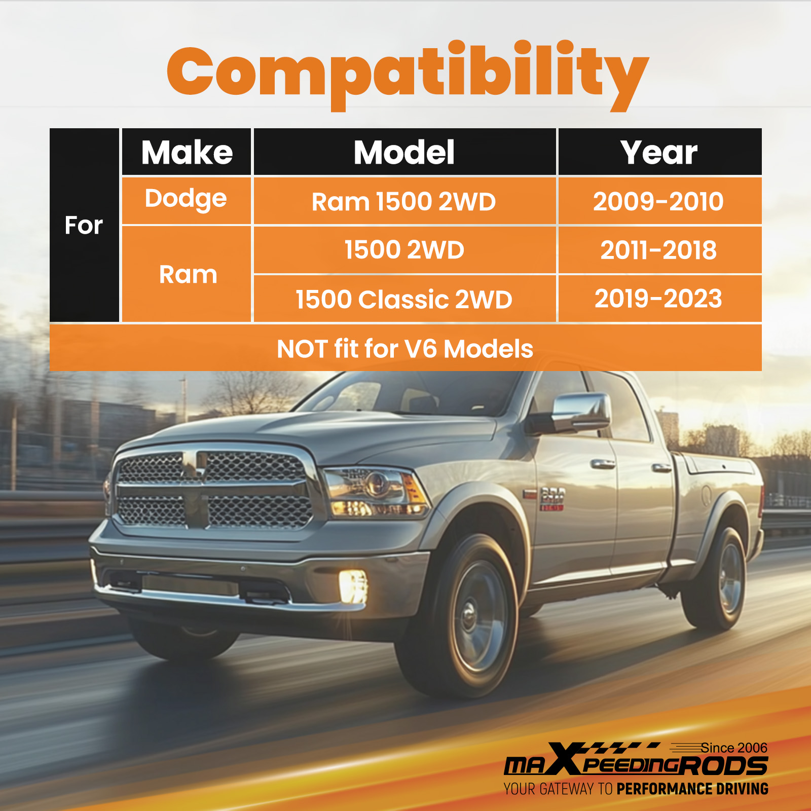 maXpeedingrods 2” Leveling Lift Kit w/Shocks for Dodge Ram 1500 2WD 2009-2021 Front Coil Spring, for V8 only