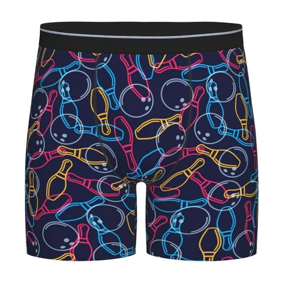 Rateoe Multicolor Bowling Print Men’s Underwear Boxer Briefs Soft Comfortable Underwear Boxer Briefs, Long Leg Briefs,Anti-chafing Boxer Briefs