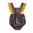 thumbnail image 1 of Kmbangi Color Block Tie Up Floral Print Fly Sleeve Square Collar Romper, 1 of 6