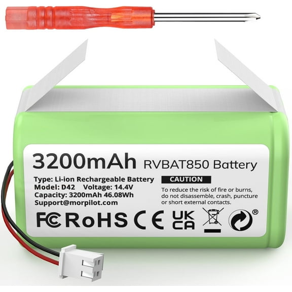 3200mAh RVBAT850 Battery, Battery Replacement for Shark Vacuum, Suitable for Rvbat850 Shark Ion-battery R75, RV761, RV850C, RV1000S, RV1100VL, RV101AE, UR1000SR, RV700_N, RV720_N(2-Prong Connector)