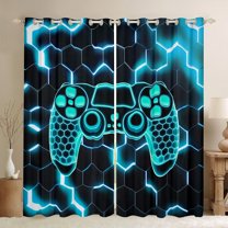 Manfei Multicolor Cartoon Console Curtains Pack of 2 (42x84 Each),Gamer Gaming Curtains Blackout,Blue Honeycomb Hexagon Bedroom Curtains For Adults,Luxury Bedroom Decor