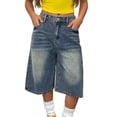 thumbnail image 2 of ITSAME Denim Shorts for Teen Girls High Waist Baggy Fit Summer Fashion Casual Shorts with Pockets Blue Size 12-13, 2 of 7