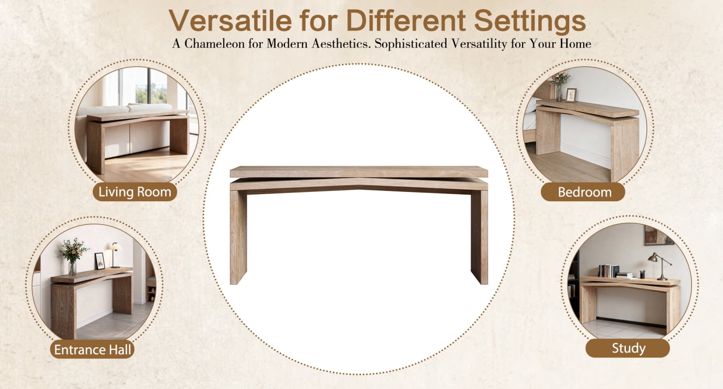 65" Solid Wood Console Table, Long Farmhouse Entryway Table, Rectangular Couch Tables Behind Sofa, Accent Tables for Hallway, Entrance, Natural