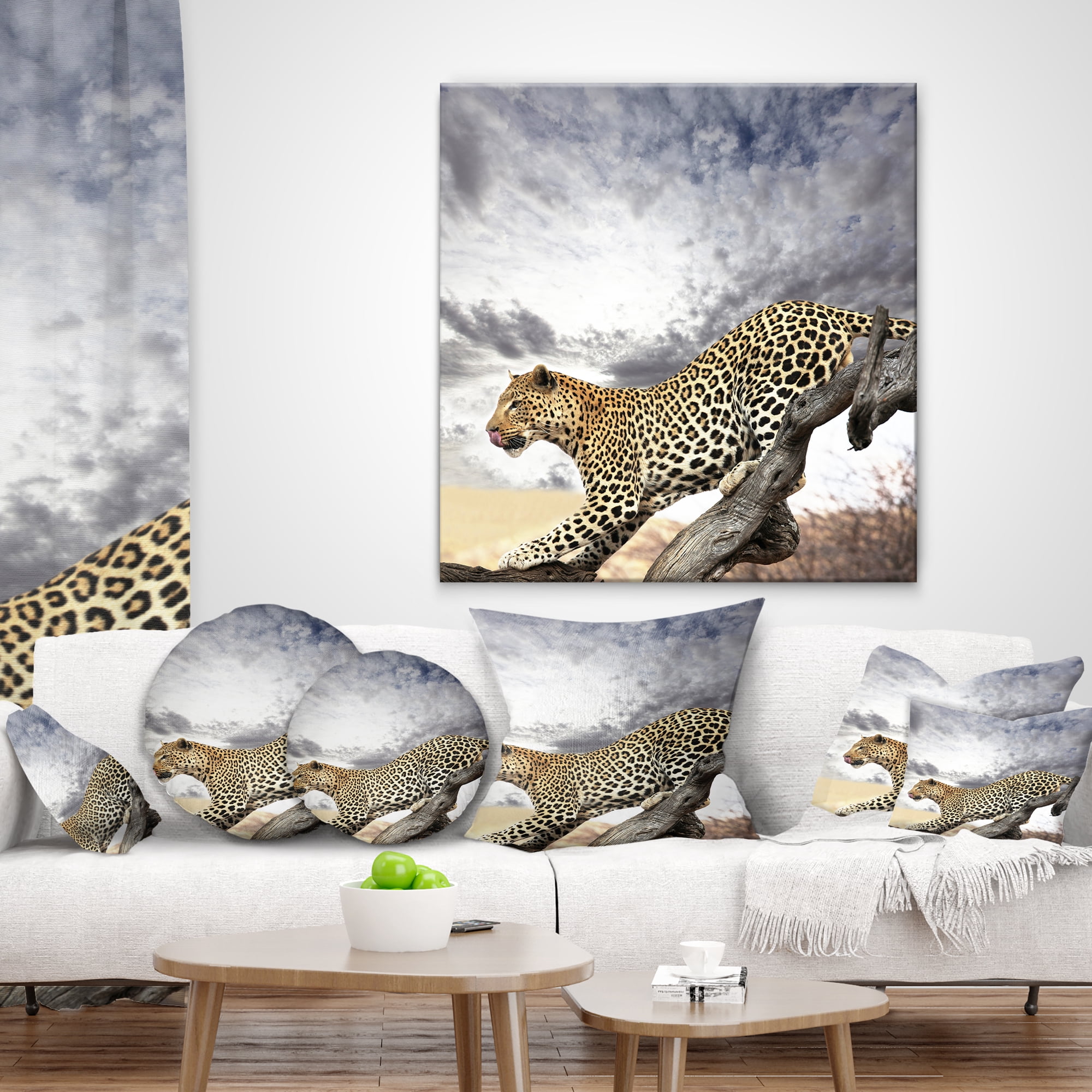 Designart Leopard Taking Rest on Tree Trunks - African Throw Pillow - 16x16