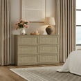 thumbnail image 3 of SICOTAS Small 3-Drawer Dresser Nightstand Set of 2, 50.7"W Boho 6 Drawer Dresser with Slide Rails, Rattan Chest of Drawers, Modular Storage Cabinet for Bedroom & Living Room, Natural Oak, 3 of 8