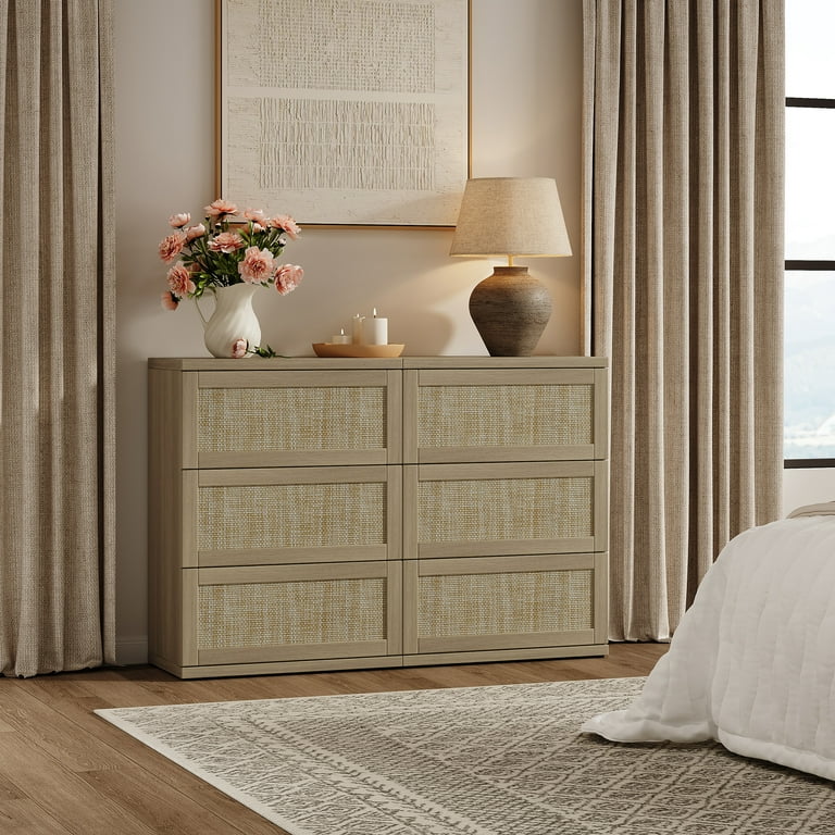 SICOTAS Small 3-Drawer Dresser Nightstand Set of 2, 50.7"W Boho 6 Drawer  Dresser with Slide Rails, Rattan Chest of Drawers, Modular Storage Cabinet  for Bedroom & Living Room, Natural Oak - Walmart.com
