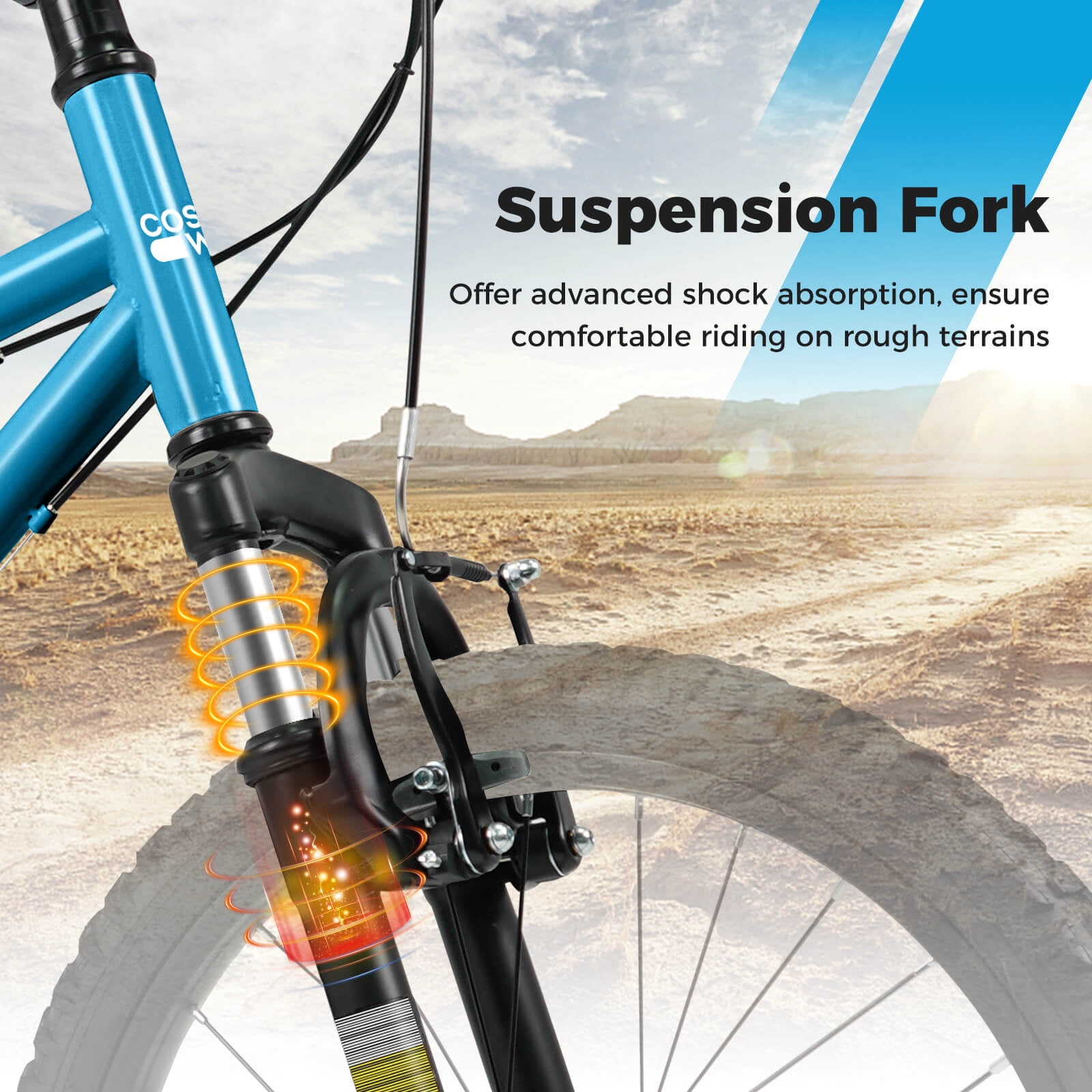 Costway 24 Inch Mountain Bike for Teens Aged 8+ Years Old with Suspension Fork Blue