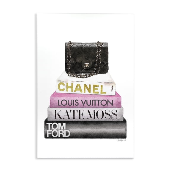 Stupell Industries Contemporary Fashion Designer Purse Bookstack Pink Black Watercolor Wall Plaque Art, 13 x 19, by Amanda Greenwood