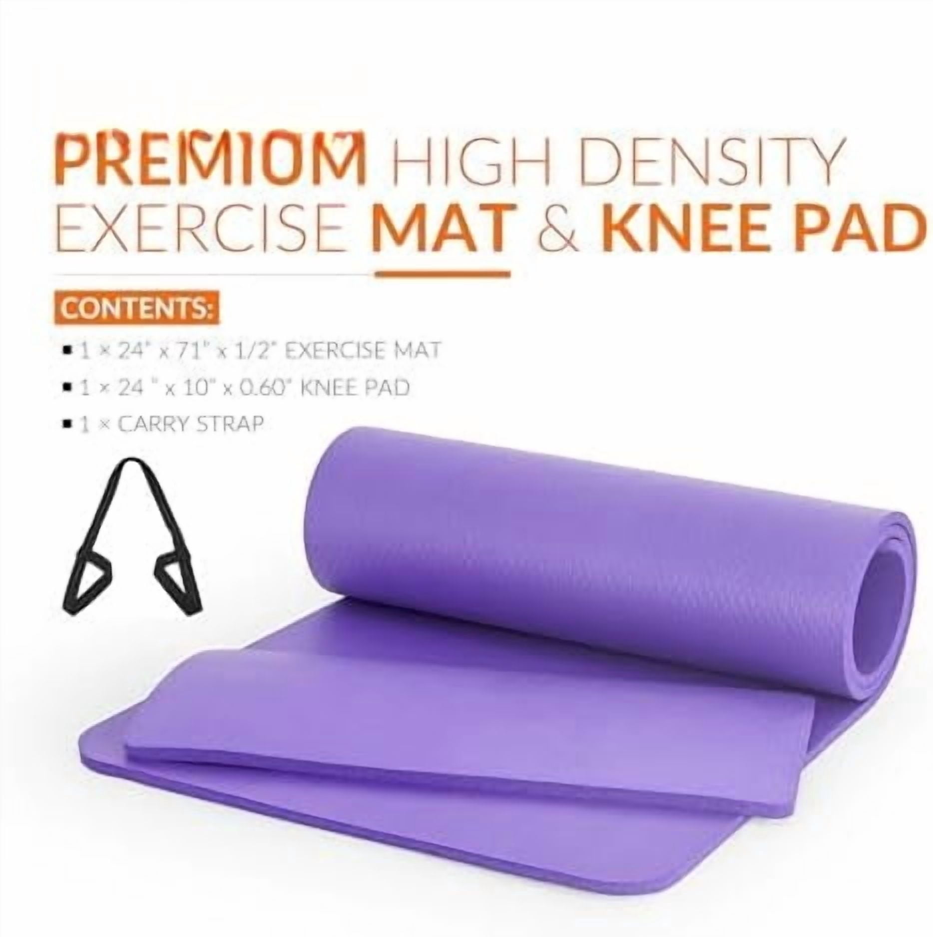 1/2-Inch High Density Exercise Yoga Mat with Strap | Multiple Options Purple,Yoga Mat w/Knee Pad