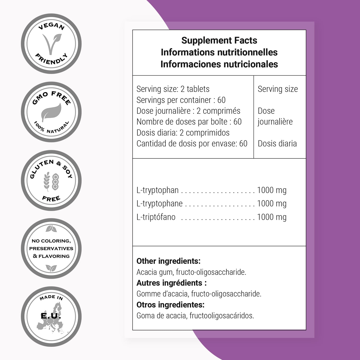 SuperSmart - L-Tryptophan Supplement 1000 mg per Day - Mood Support - Serotonin & Melatonin Precursor | Non-GMO & Gluten Free - 120 Tablets