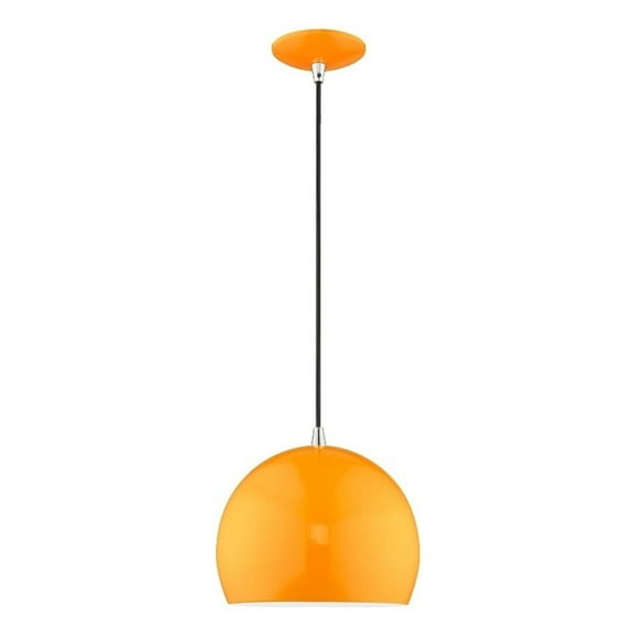 Beaumont Lane Modern 1-Light Metal Single Pendant with Shade in Shiny Orange