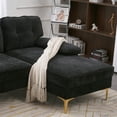 thumbnail image 6 of 3 Seater Sectional Sofa, L-Shaped Modular Sofa with Gold-Plated Feet, Chenille Fabric Upholstered Accent Sofa, Indoor Sectional Couch for Living Room, Apartment, Office, Black, 6 of 7