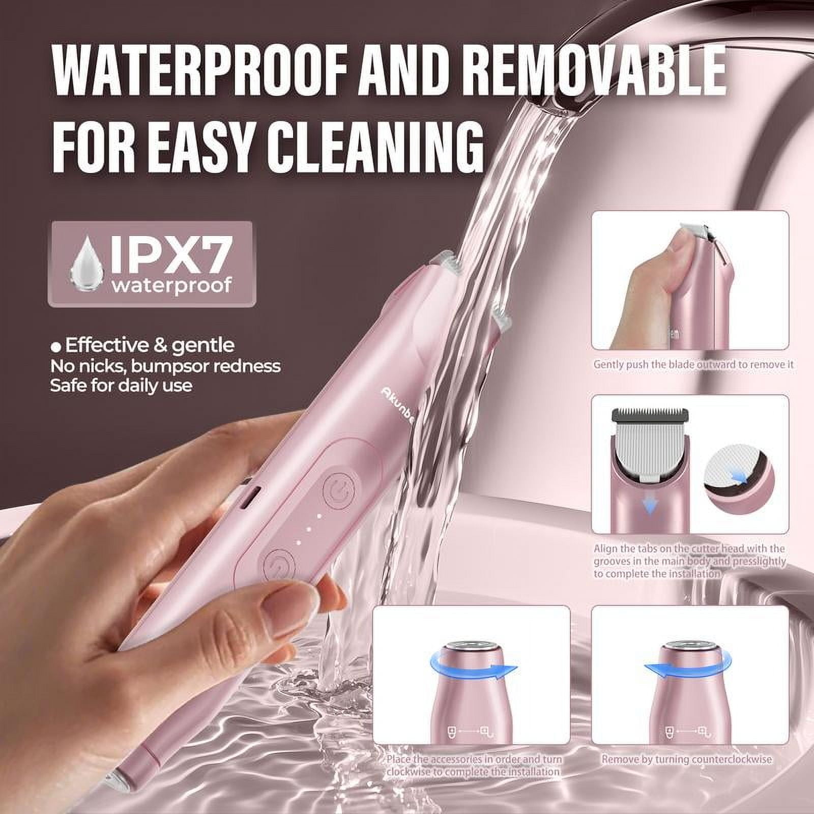 Bikini Trimmer for Women, Electric Shaver and Razor Rechargeable 2-in-1 Body and Facial Epilator, Dual Heads for Painless Trimming of Pubic Hair, Face, Underarms and Legs, IPX7 Waterproof.