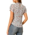 thumbnail image 3 of INSPIRE CHIC Women's Ruffle Neck Short Sleeve Keyhole Back Chiffon Floral Blouses XL Light Blue, 3 of 7