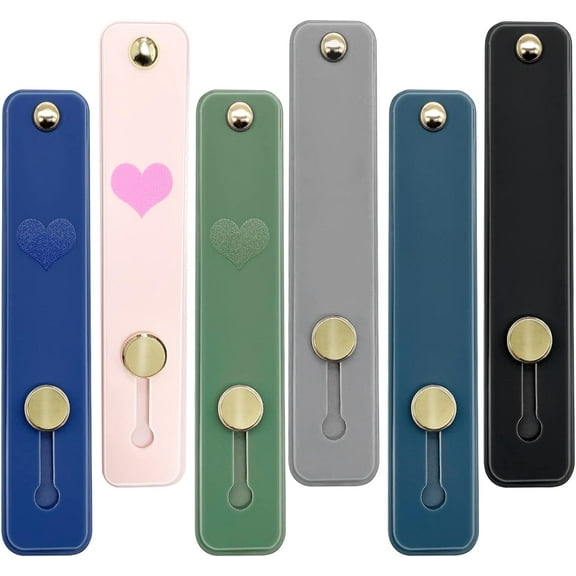 6 Pack Phone Grip Holder, 2 Styles, Portable Finger Cell Phone Grip Telescopic Phone Finger Strap Stand Universal Finger Kickstand for Most Smartphones Tablets,Love Patterns and Solid Colors