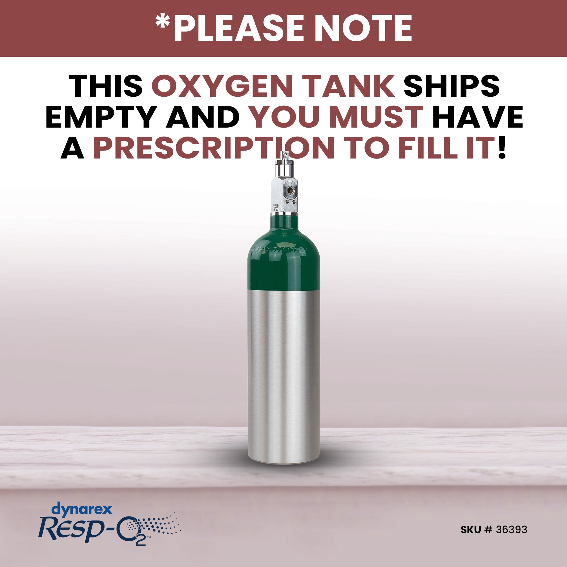 Dynarex Resp-O2 M6 Oxygen B -Cylinder with CGA 870 Post Valve – 1L Standard Size Oxygen Cylinder - Lightweight Aluminum Portable Tank with 165L Oxygen Capacity