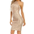 thumbnail image 3 of Seyurigaoka Women Sexy Slip Dress, Plus Size Sequined Tassels Halter Neck Sleeveless Bodycon Skirt, 3 of 8